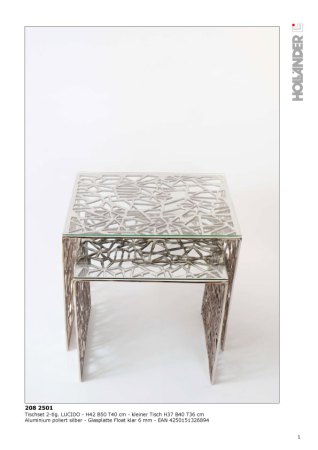 Holländer - Set of tables LUCIDO 2-part - Aluminium polished silver - Glass top Float