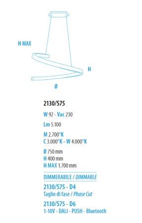 Braga Spira LED Pendelleuchte 75cm Blattgold 2130/S75 M-14, dimmbar