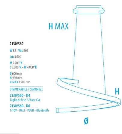 Braga Spira LED pendant lamp 60cm silver leaf 2130/S60 M-13, dimmable