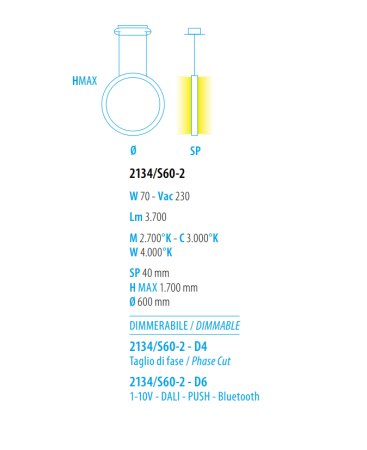 Braga Loop LED Pendelleuchte 60cm 2134/S60-2 Farbauswahl, dimmbar