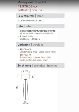 Knapstein Gita Floor Lamp brass matt - shade chintz white 41.976.03-10