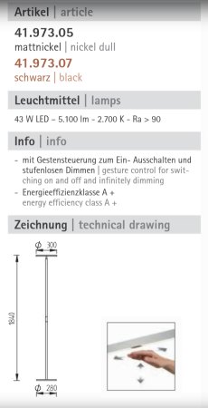 Knapstein Aura Nickelmatt 41.973.05 LED Deckenfluter Gestensteuerung