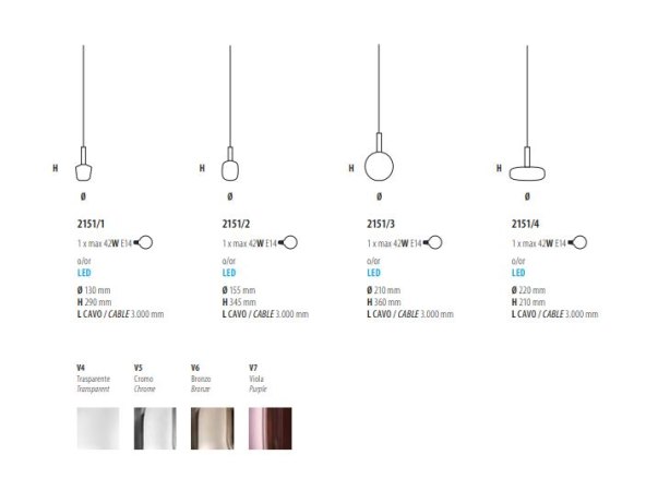 Braga Ecletticia non-central glass pendant luminaire individual and versatile 5-flame
