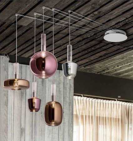 Braga Ecletticia non-central glass pendant luminaire individual and versatile 5-flame