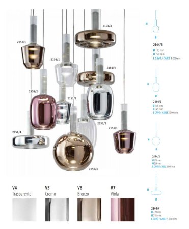 Braga Ecletticia non-central glass pendant luminaire individual and versatile 5-flame