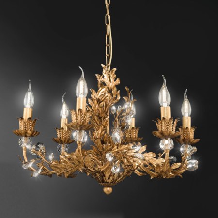 Ferro Luce 44/6 Chandelier Goldleaf Asfour Lead Crystal
