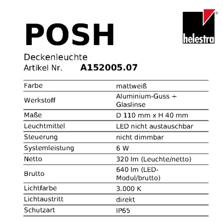 Helestra LED Außendeckenleuchte POSH A152005.xx Farbauswahl