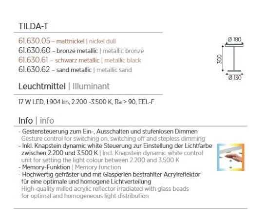 Knapstein LED table lamp Tilda-T metalic bronze 61.630.60 gesture control