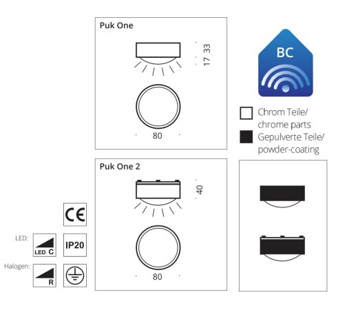 Preview: Top Light PUK One Decken- und Wandleuchte Chrom