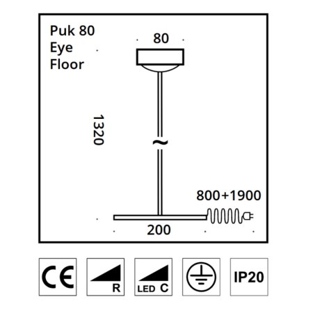 Top Light Puk! 80 Eye Floor Avantgarde Ø 80 mm LED Stehleuchte Dimmtaster Konfigurator