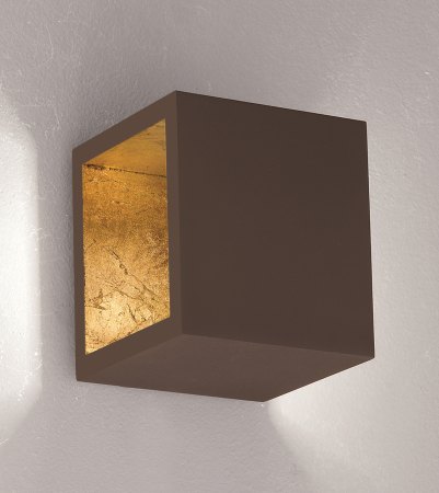Icone Cubo LED wall/ceiling lamp dimmable, brown & gold leaf