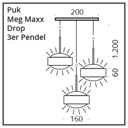 Top Light LED Puk Meg Maxx Drop, colour selection textile cable anthracite