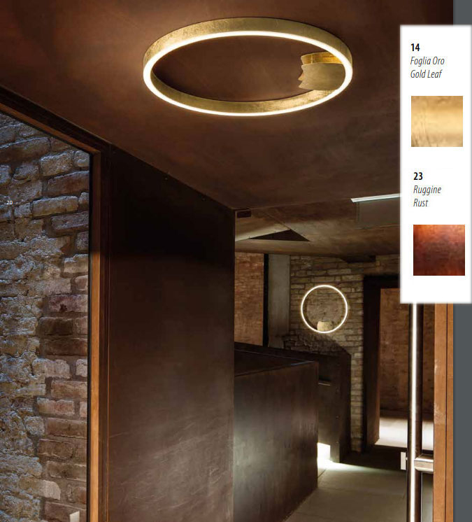 Braga Loop LED Wand Deckenleuchte 60cm Rost Blattgold 2129 PL60 M 23 14 dimmbar