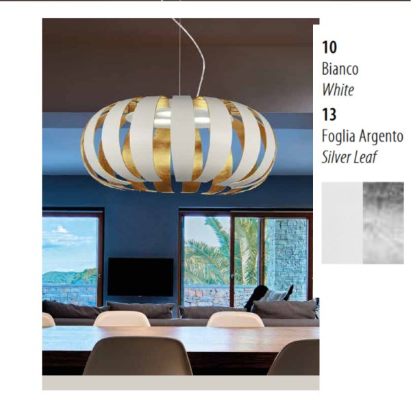 Braga Geo LED pendant lamp 3-gang white/silver leaf Ø60 2123/S60 C-10/13