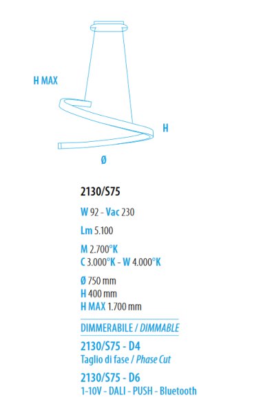 Braga Spira LED Pendelleuchte 75cm schwarz 2130/S75 M-19, dimmbar