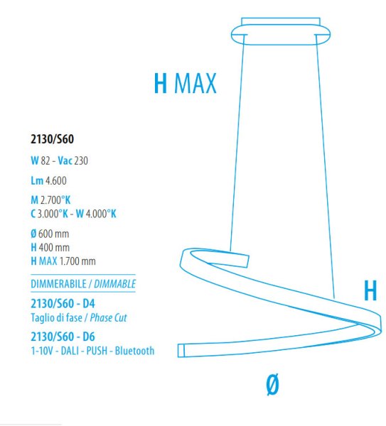 Braga LED Pendelleuchte Spira 60cm 2130/S60 M-24, dimmbar, Beton Optik