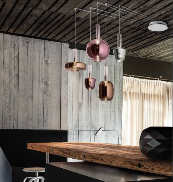 Braga Ecletticia non-central glass pendant luminaire individual and versatile 5-flame