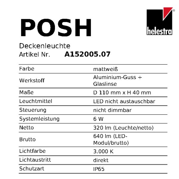 Helestra LED Außendeckenleuchte POSH A152005.xx Farbauswahl