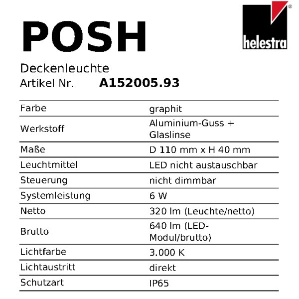 Helestra LED Außendeckenleuchte POSH A152005.xx Farbauswahl
