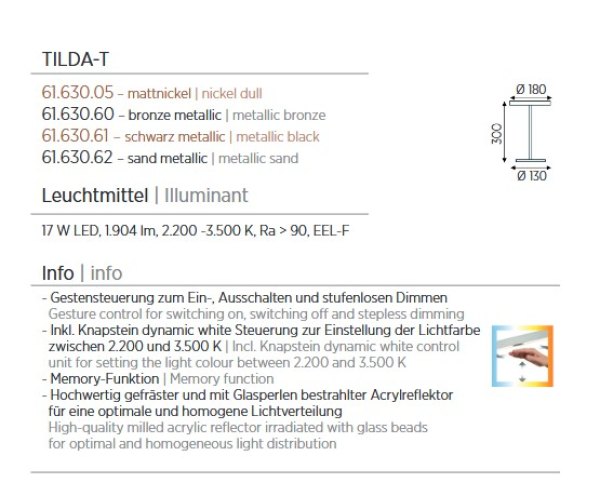 Knapstein LED table lamp Tilda-T metalic bronze 61.630.60 gesture control