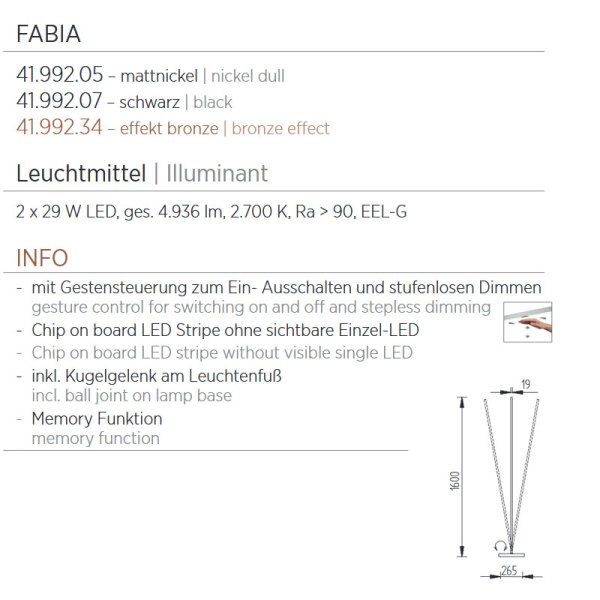Knapstein LED floor lamp Fabia bronze effect 41.992.34 gesture control
