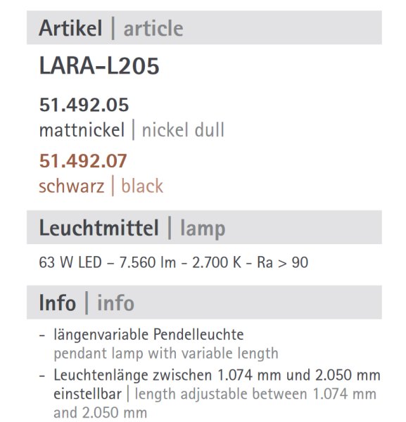 Ausstellungsstück Knapstein Lara 205 - schwarz matt 51.492.07 LED Pendelleuchte -  107-205 cm ausziehbar Ober-/Unterlicht Gestensteuerung Lift dimmbar