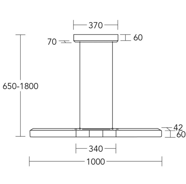 Herzblut beam light Lana del nero 100cm 216620SUD top and bottom light, dimmable with black roller cable