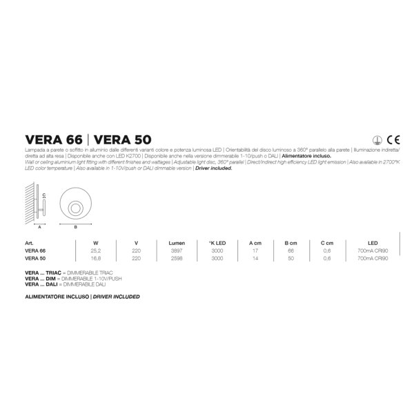 Icone Vera 66 Wand- und Deckenleuchte Gold Weiß verstellbar