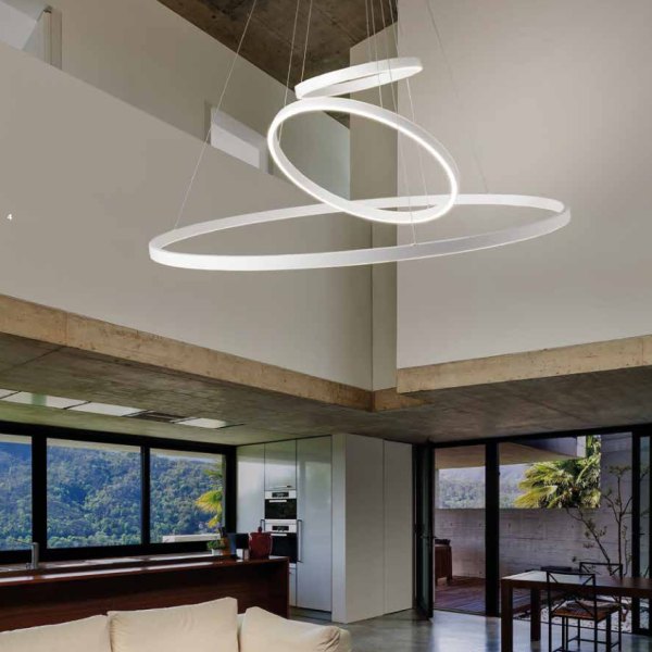 Braga Loop 3 LED chandelier 3 rings 50cm 2129/S50-2 + 90cm 2129/S90-2 + 120cm 2129/S120-2 + 2129/R440 Up- Downlight, colour selection, dimmable