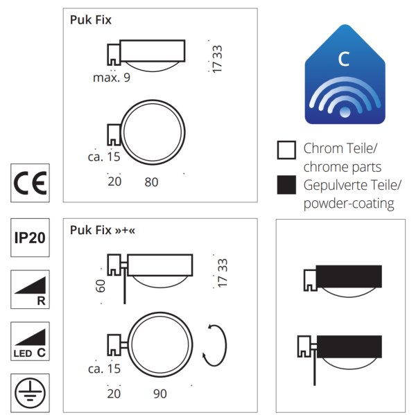 TOP Light Spiegelklemmleuchte "PUK FIX+" drehbar Farbauswahl