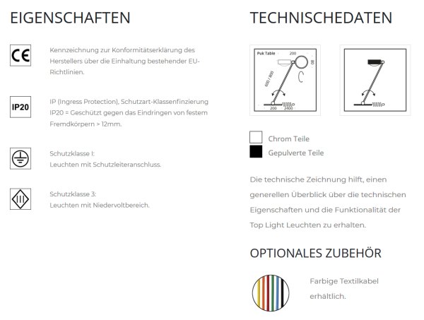 Top Light Puk Mini Table Twin Ø 80 mm LED Tischleuchte 60 cm up- / downlight Dimmbar Konfigurator